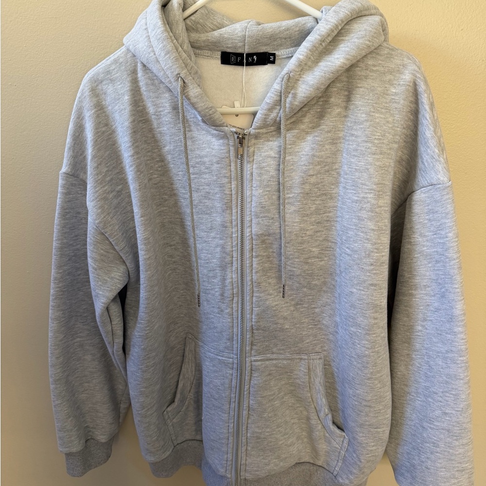 EFAN Women's Gray Zip-Up Drawstring Hoodie Fall Jacket Oversized Sz M - Picture 5 of 11